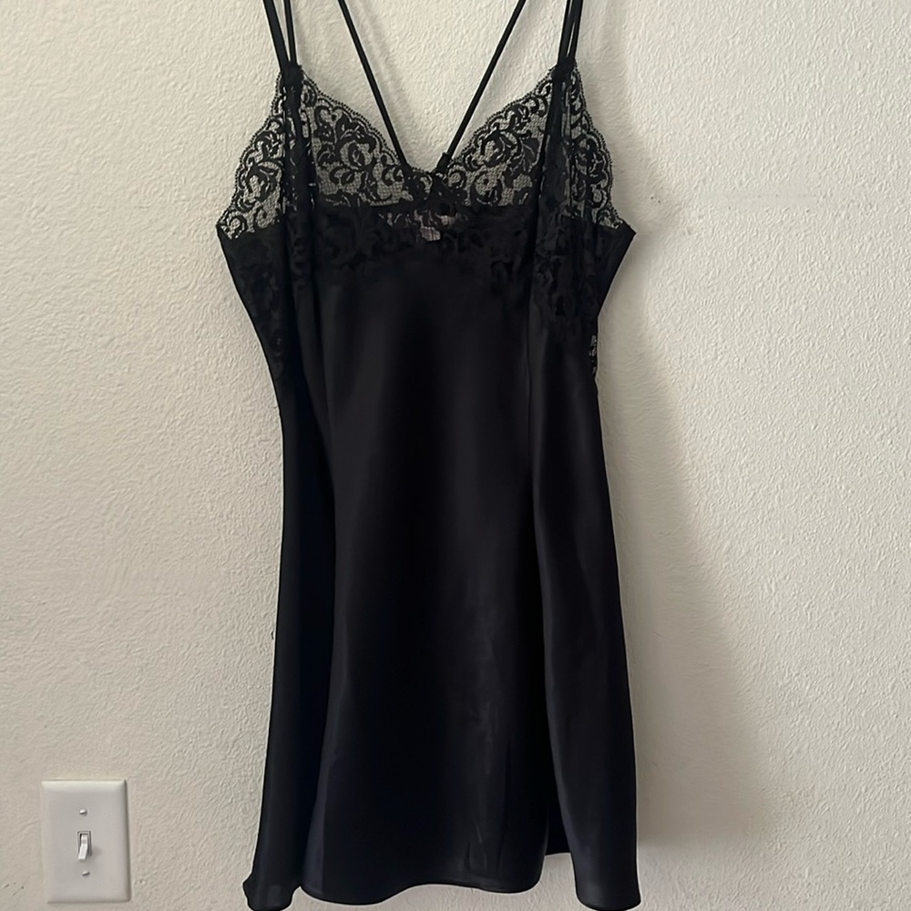 Vintage Y2K Victorias Secret Black Satin With Lace Trim